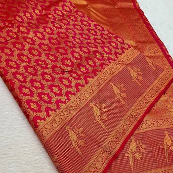 Red color art silk blend sarees with blouse 2