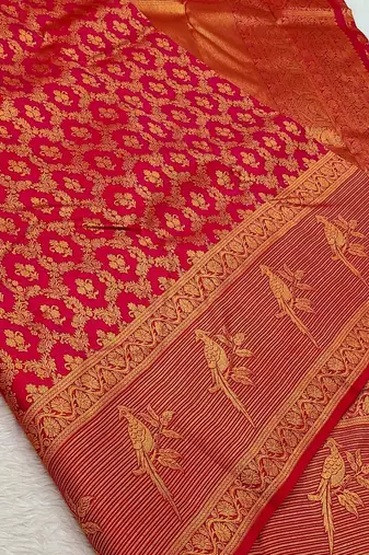 Red color art silk blend sarees with blouse