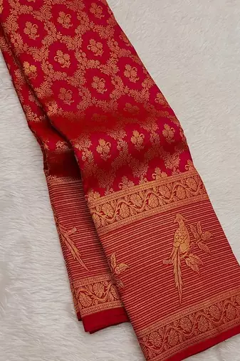 Red color art silk blend sarees with blouse