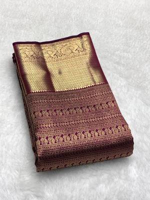 Wine color art silk blend sarees with blouse 4