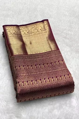 Wine color art silk blend sarees with blouse