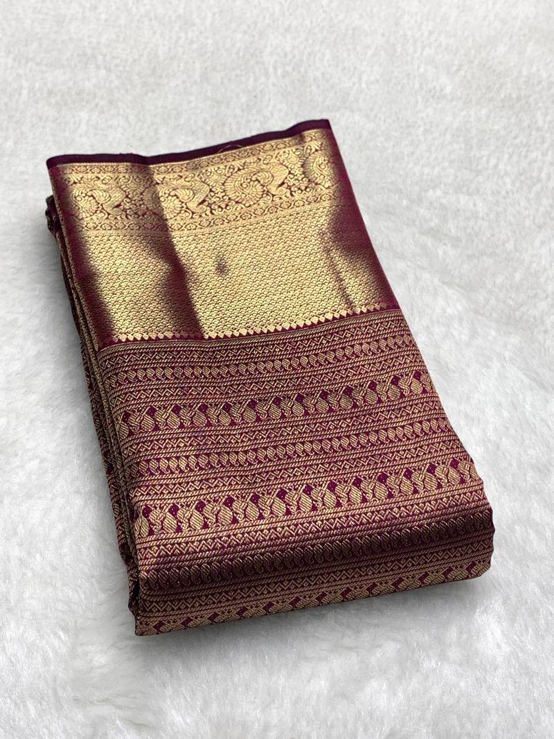 Wine color art silk blend sarees with blouse