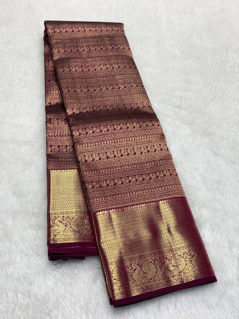 Wine color art silk blend sarees with blouse