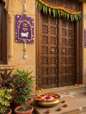 MDF Cow Shubh Labh Door Hanging Decor Hanging & Diwali Decor Door Hanging (Pack of 2) (Purple) 3
