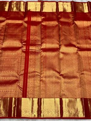 Red color art silk blend sarees with blouse 2