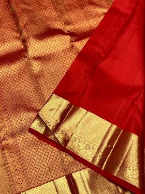 Red color art silk blend sarees with blouse 3