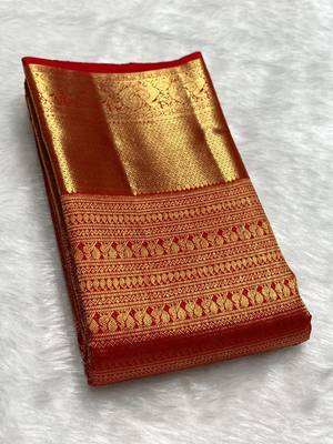 Red color art silk blend sarees with blouse 4