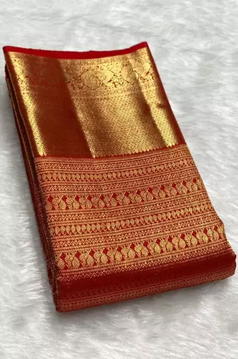 Red color art silk blend sarees with blouse