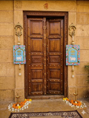 MDF Cow Shubh Labh Door Hanging Decor Door Hangings & All Festivals Hanging (Pack of 2) (Blue) 1