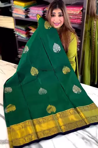 Green color art silk blend sarees with blouse