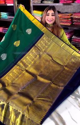 Green color art silk blend sarees with blouse 2