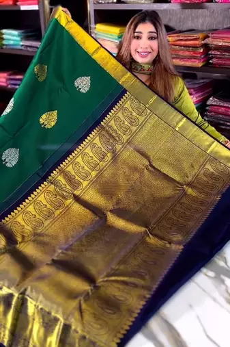 Green color art silk blend sarees with blouse
