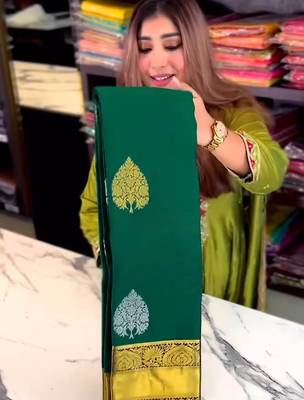 Green color art silk blend sarees with blouse 3