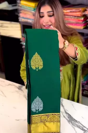 Green color art silk blend sarees with blouse
