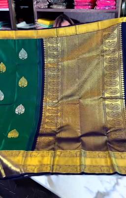 Green color art silk blend sarees with blouse 4