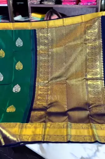 Green color art silk blend sarees with blouse