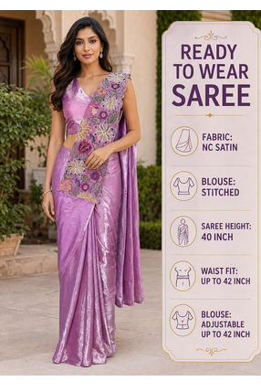 designer fendy silk blend embroidered ready to wear saree with stitched blouse 5