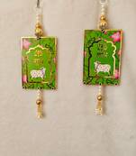 MDF Cow Shubh Labh Door Hanging | Diwali Decor Door Hanging Decor Hanging (Pack of 2) (Green)