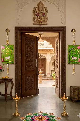 MDF Cow Shubh Labh Door Hanging | Diwali Decor Door Hanging Decor Hanging (Pack of 2) (Green)