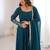 Teal blue georgette anarkali kurta set with pant and embroidered dupatta for women