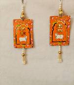 MDF Cow Shubh Labh Door Hanging | Diwali Decor Hanging Decor Door Hanging (Pack of 2) (Orange)