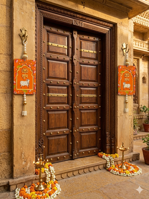 MDF Cow Shubh Labh Door Hanging | Diwali Decor Hanging Decor Door Hanging (Pack of 2) (Orange) 3