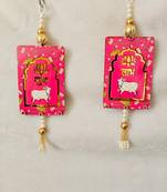 MDF Cow Shubh Labh Door Hanging | Diwali Decor Hanging Decor Hanging (Pack of 2) (Pink)