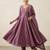 Trendy purple embroidered long flared anarkali kurta pant set with matching dupatta for girls & women