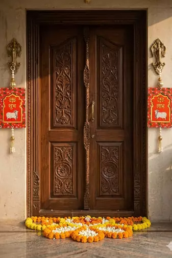 MDF Cow Shubh Labh Door Hanging | Diwali Decor Door Hanging Festivals Decor Hanging (Pack of 2) (Red)