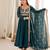Teal blue embroidered georgette anarkali kurta with pant and dupatta set for women