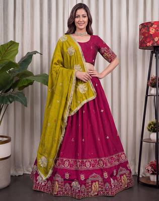 Pink Silk Blend Readymade Navratri Lehenga Choli with Thread & Sequence Work 1