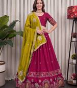 Pink Silk Blend Readymade Navratri Lehenga Choli with Thread & Sequence Work