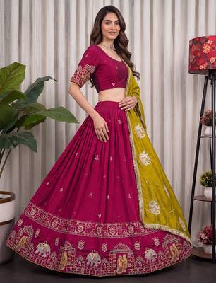 Pink Silk Blend Readymade Navratri Lehenga Choli with Thread & Sequence Work 2