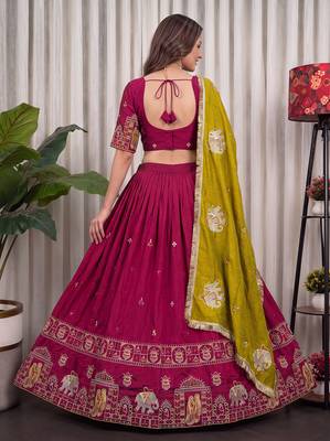 Pink Silk Blend Readymade Navratri Lehenga Choli with Thread & Sequence Work 4