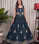 Teal Silk Blend Readymade Navratri Lehenga Choli with Thread & Sequin Work