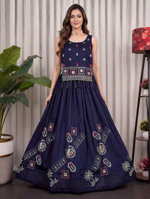 Navy Silk Blend Readymade Navratri Lehenga Choli with Thread & Sequin Work 1