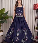 Navy Silk Blend Readymade Navratri Lehenga Choli with Thread & Sequin Work
