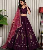 Wine Silk Blend Readymade Navratri Lehenga Choli with Thread & Sequin Work