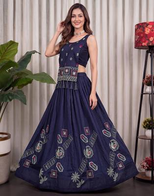 Navy Silk Blend Readymade Navratri Lehenga Choli with Thread & Sequin Work 2
