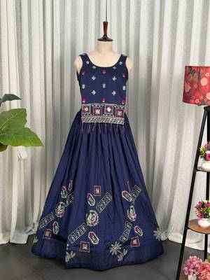 Navy Silk Blend Readymade Navratri Lehenga Choli with Thread & Sequin Work 3