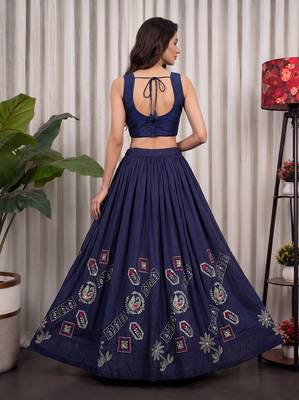 Navy Silk Blend Readymade Navratri Lehenga Choli with Thread & Sequin Work 4