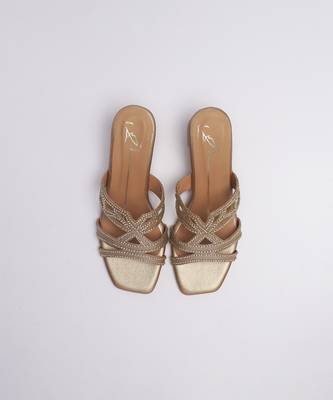 Gold faux leather block heels 3