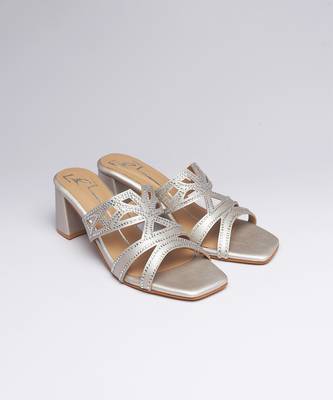 Silver faux leather block heels 1