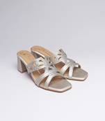 Silver faux leather block heels