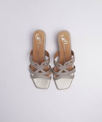 Silver faux leather block heels 3