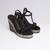 Black colorblocked velvet wedges heels