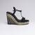 Black colorblocked velvet wedges heels