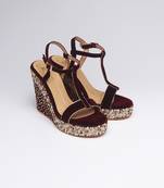 Maroon colorblocked velvet wedges heels