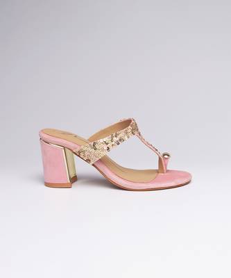 Pink colorblocked velvet embroidered heels 2