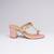 Pink colorblocked velvet embroidered heels